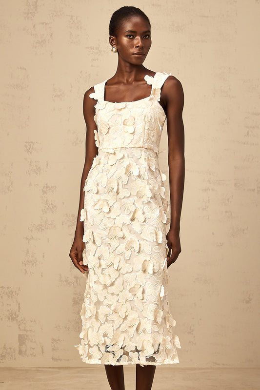 Narcisse butterfly-appliqué flared midi dress