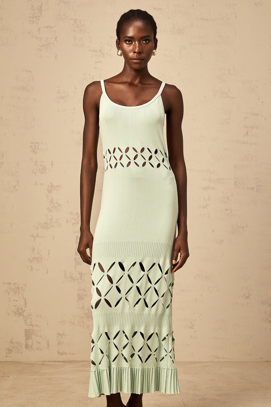 Léonore green cut-out knitted maxi dress
