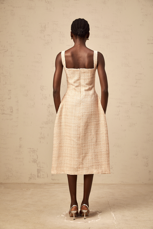 Véronica neutrals interwoven embroidered mini dress