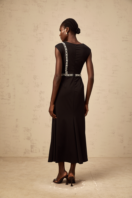 Paloma black bow embellished mermaid midi dress