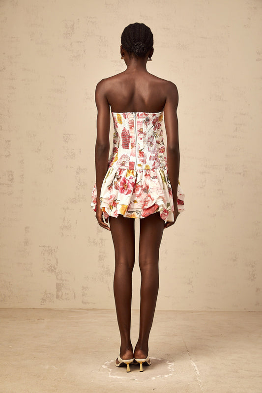 Inès pink floral-print smocked mini dress