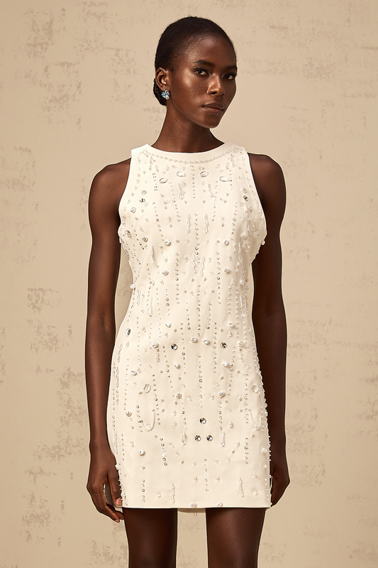 Flavie white A-line embellished mini dress