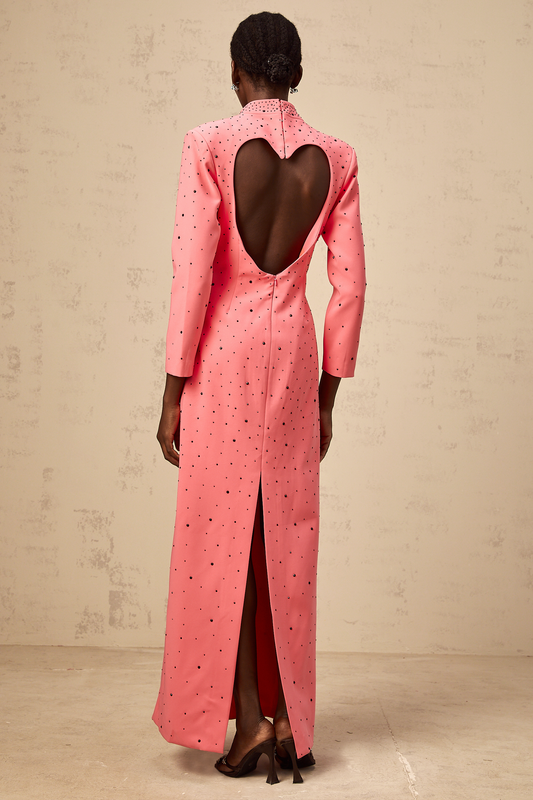 Zélie pink heart cut-out embellished maxi dress