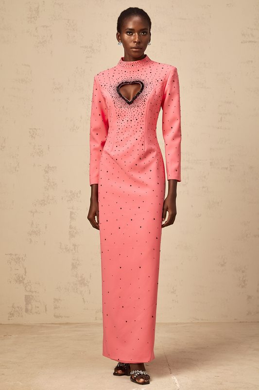 Zélie pink heart cut-out embellished maxi dress