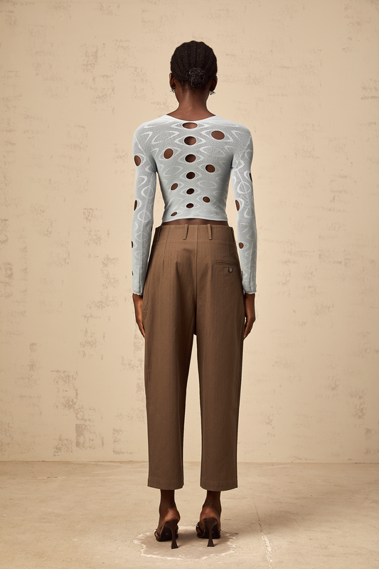 Josette light-blue stretchy cut-out cropped top