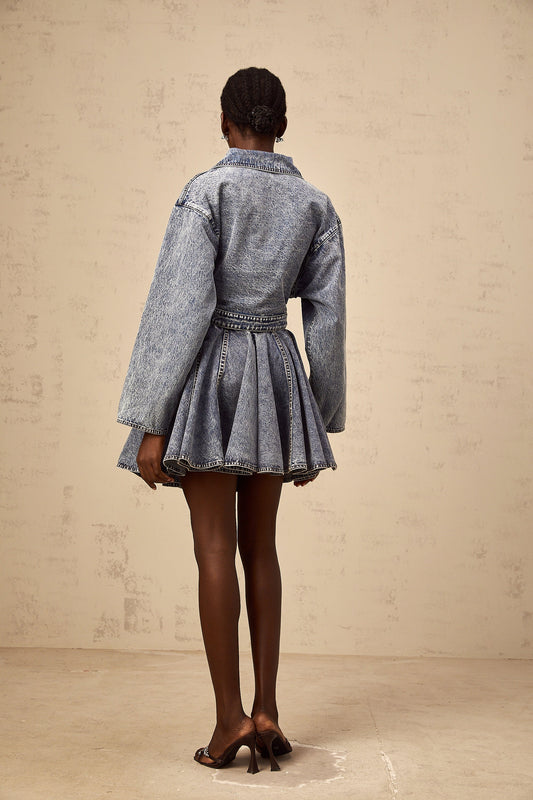 Doriane blue asymmetrical cropped denim jacket