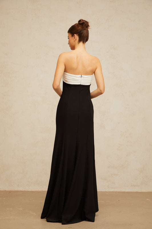 Yasmine black color-block off-shoulder maxi dress