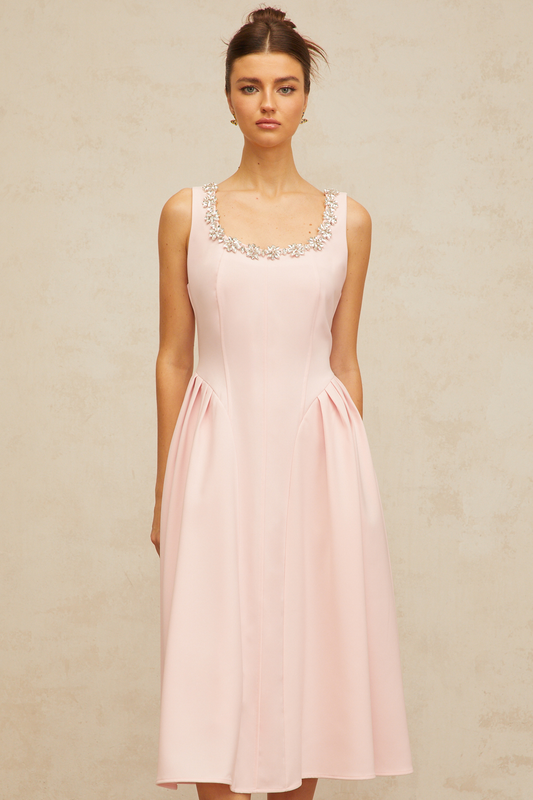Béatrice pink crystal pleated midi dress