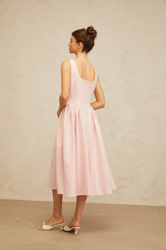Béatrice pink crystal pleated midi dress
