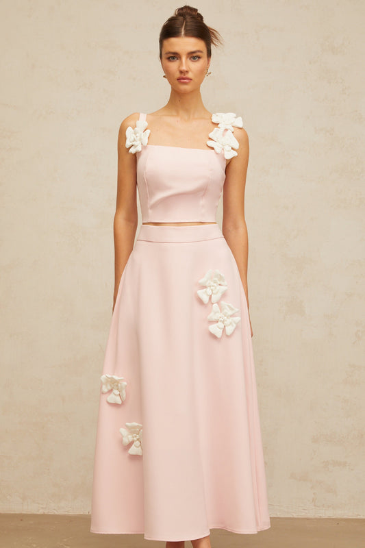 Uxue pink floral-appliqué top & skirt matching set