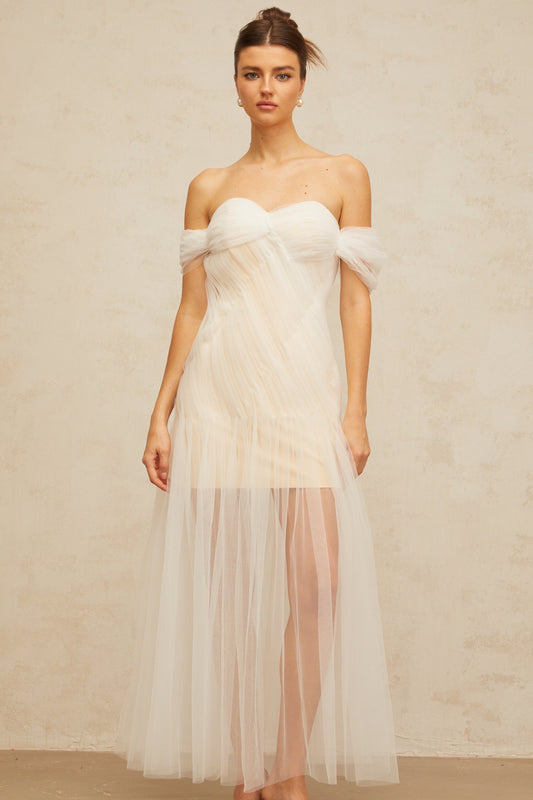 Sibylle off-white pleated tulle maxi dress