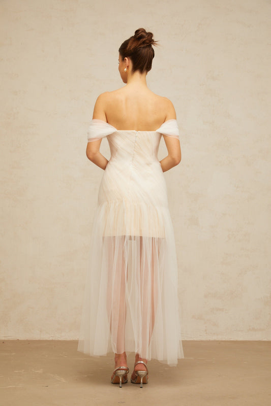 Sibylle off-white pleated tulle maxi dress