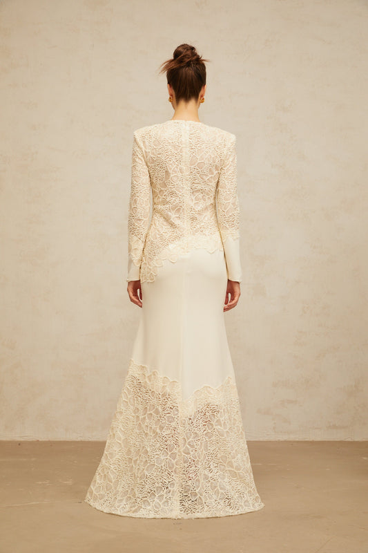 Mathilde off-white textured floral-embroidered sequined maxi dress