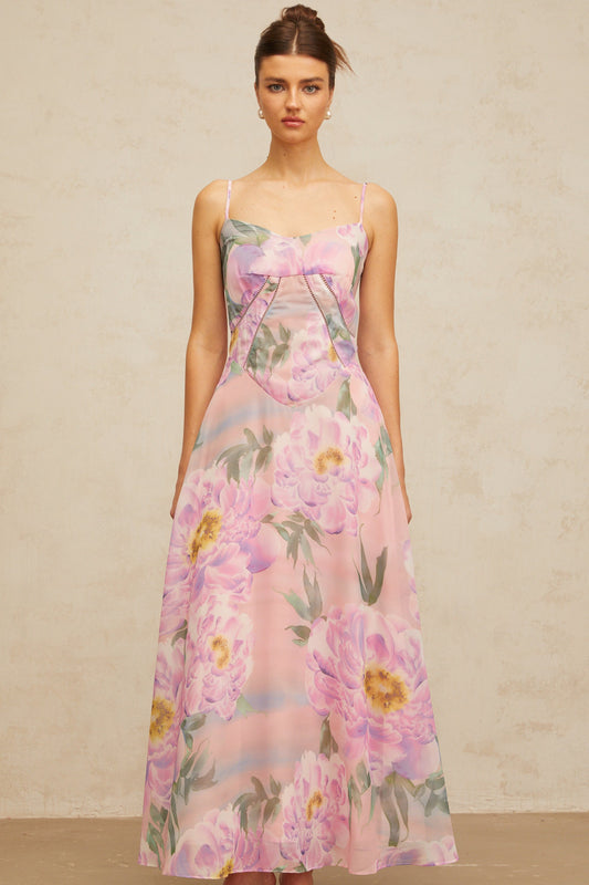 Gaëlle pink floral-print draped maxi dress