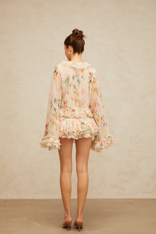 Donatienne floral-print ruffled blouse & skirt matching set