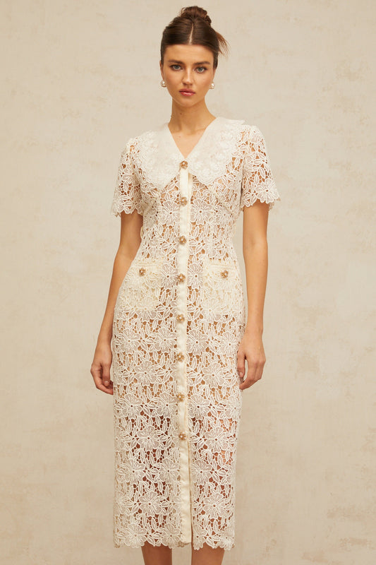 Sophie off-white corded-lace midi dress
