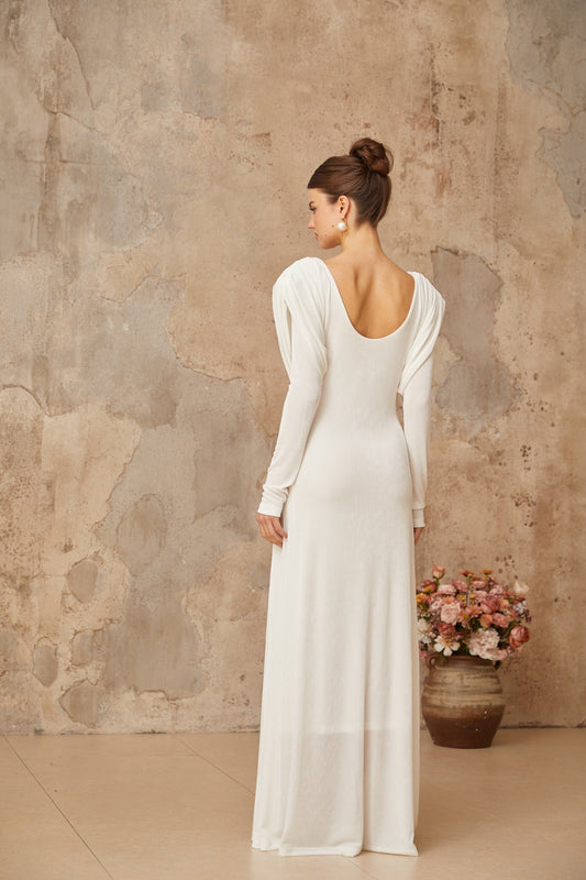 Margot white draped shirred maxi dress