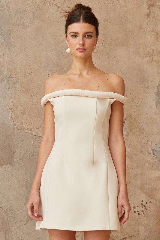 Lecollet white braid-detail puff mini dress