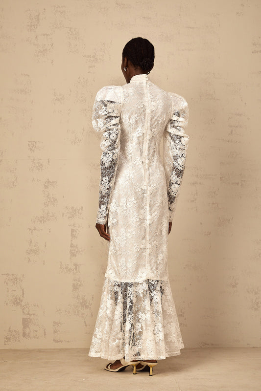 Pauline White Floral Lace Mermaid Maxi Dress