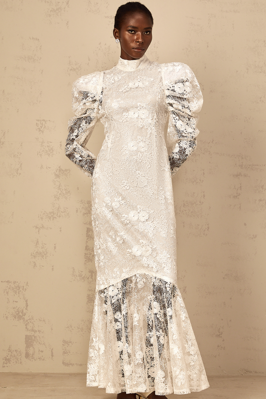 Pauline White Floral Lace Mermaid Maxi Dress
