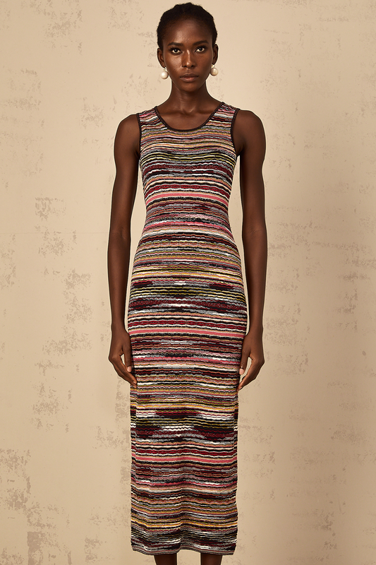 Quentin Purple Striped Crochet Knit Midi Dress