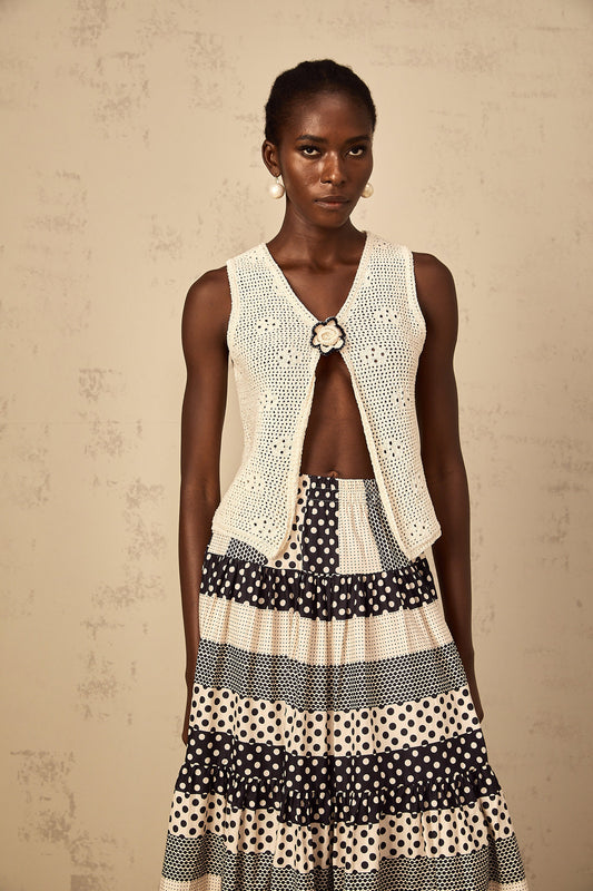 Joséphine crochet-knit open-front tank top