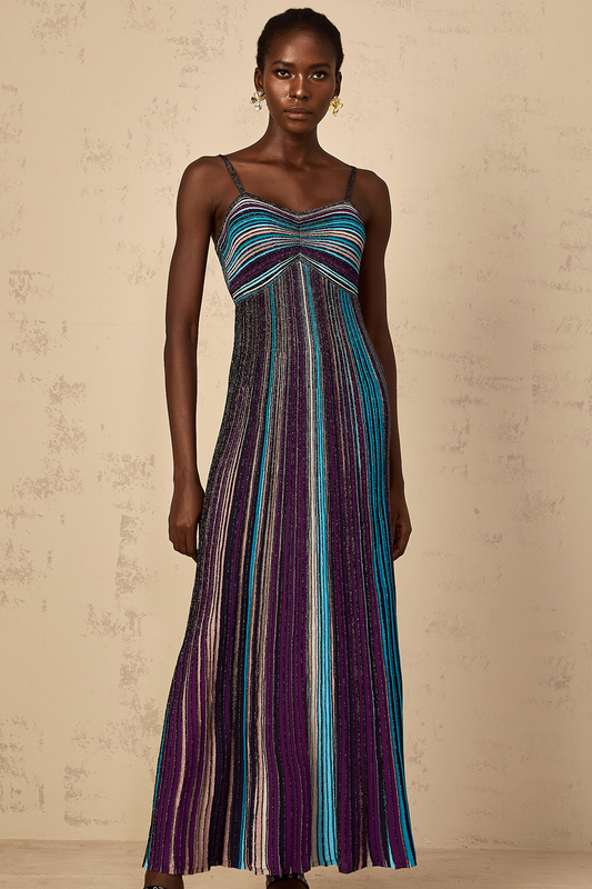 Bruyère Purple Sequin Striped Knit Maxi Dress