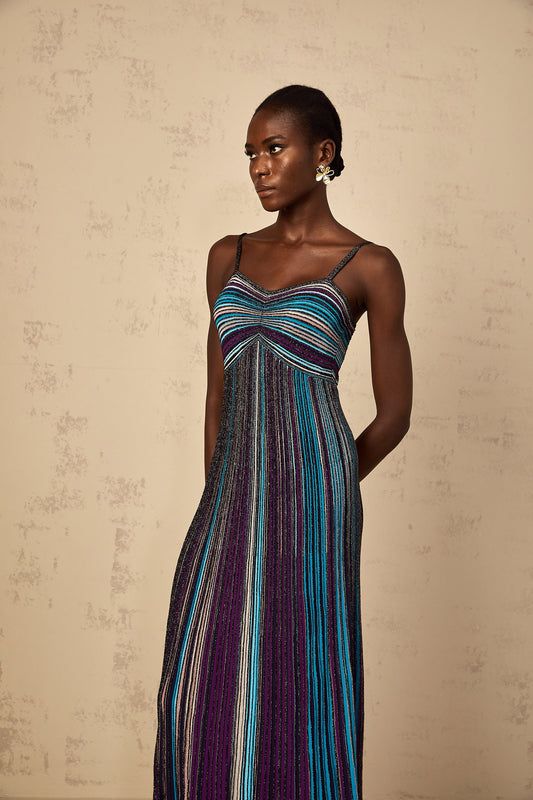 Bruyère Purple Sequin Striped Knit Maxi Dress