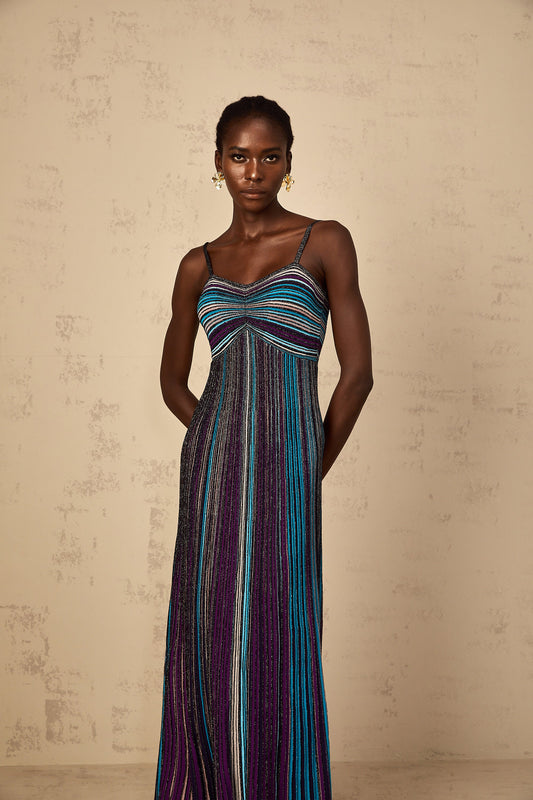 Bruyère Purple Sequin Striped Knit Maxi Dress