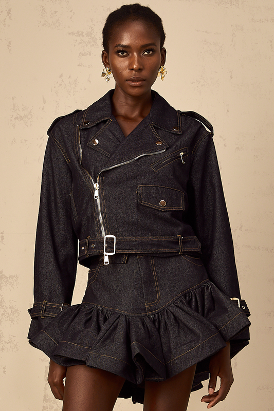 Florence Indigo Blue Contrast Stitching Denim Jacket