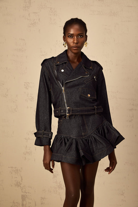 Florence Indigo Blue Contrast Stitching Denim Jacket