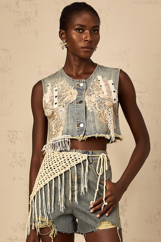 Amaryllis blue boho denim shorts