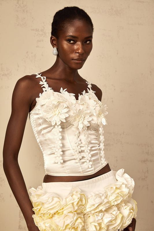 Mélina white floral-embroidered cropped top