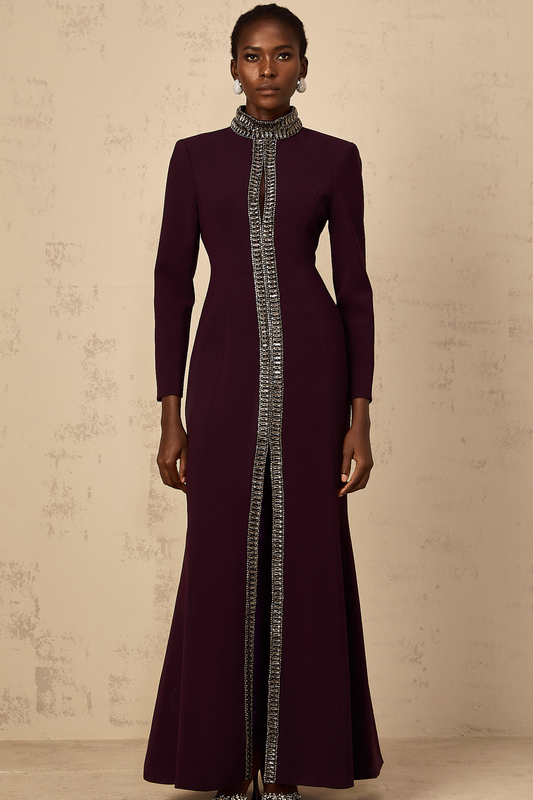 Maëlie Burgundy Embellished Flared Maxi Dress