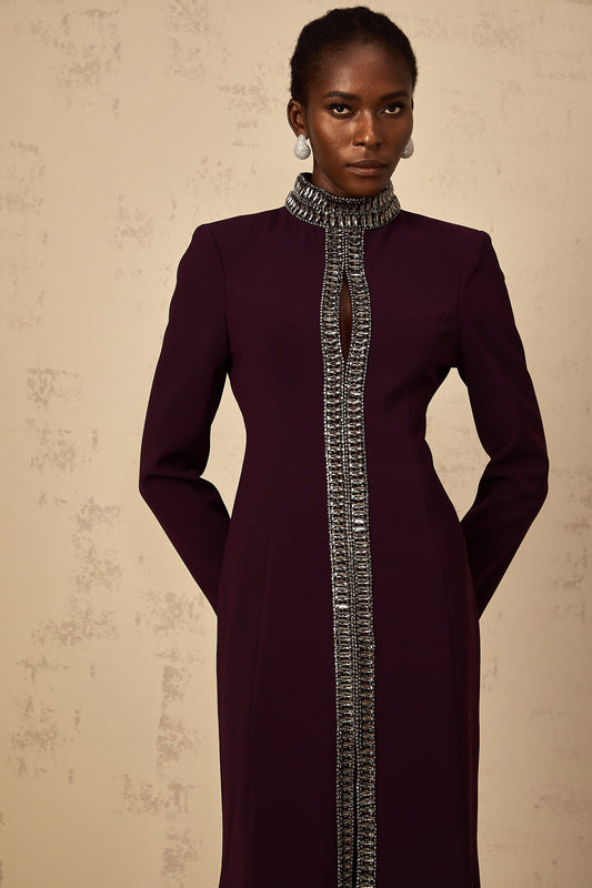 Maëlie Burgundy Embellished Flared Maxi Dress