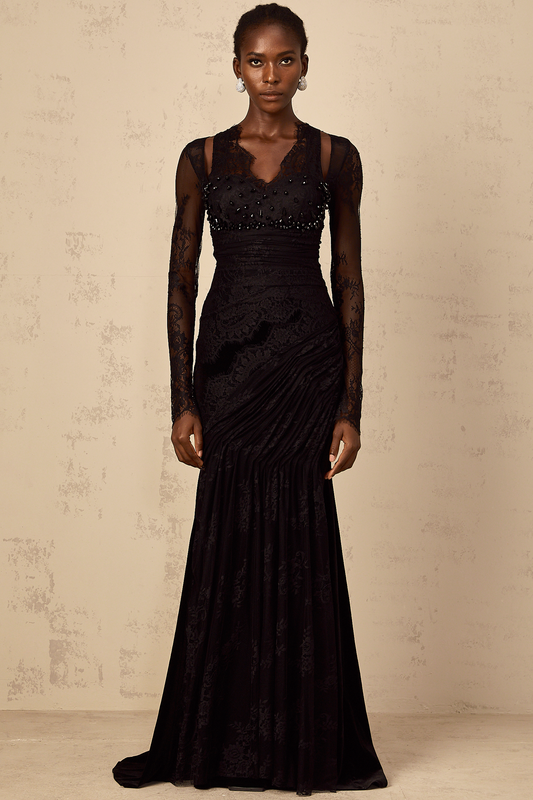Ursula black floral-lace mermaid maxi dress