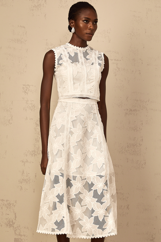 Mailys Floral Embroidered Top & Skirt Set in White