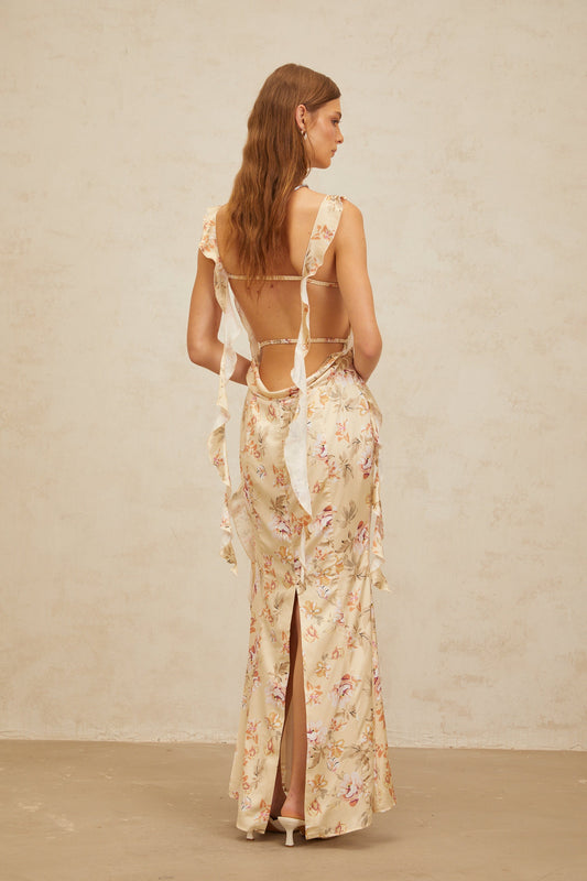 Alizée Yellow Floral Print Mermaid Maxi Dress