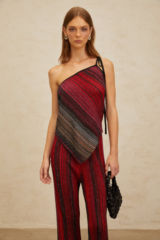 Amaryllis Red Sequin Striped Knit Matching Set