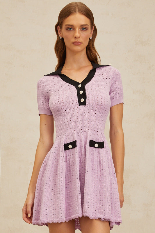 Noémie Purple Pointelle Knit Night Out Mini Dress