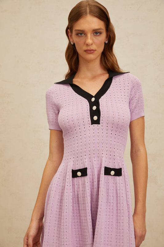Noémie Purple Pointelle Knit Night Out Mini Dress