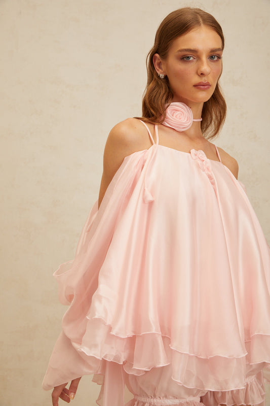 Amélie Pink 3D Petal Tulle Top & Shorts Set