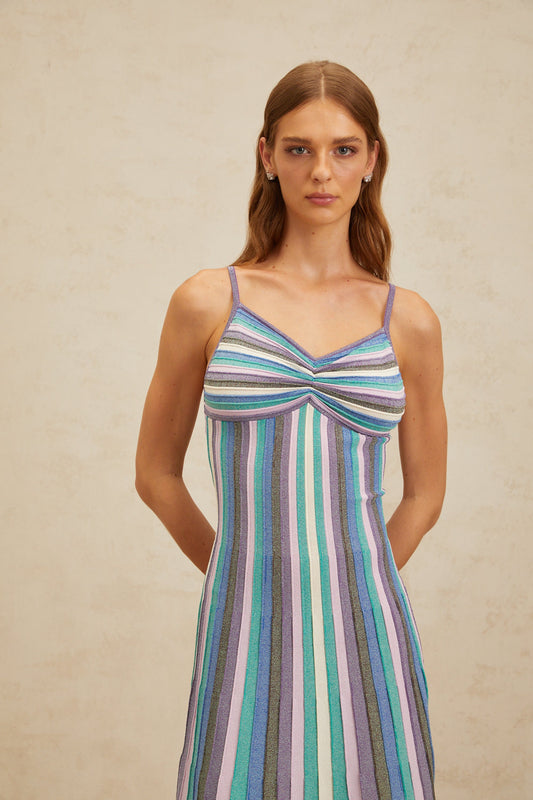 Bruyère Blue Striped Knit Midi Dress