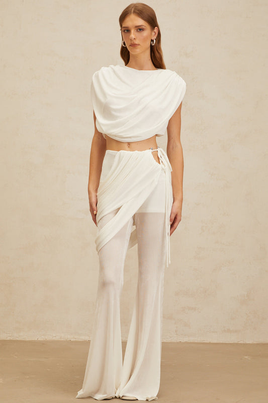 Dulcie White Asymmetrical Ruched Matching Set