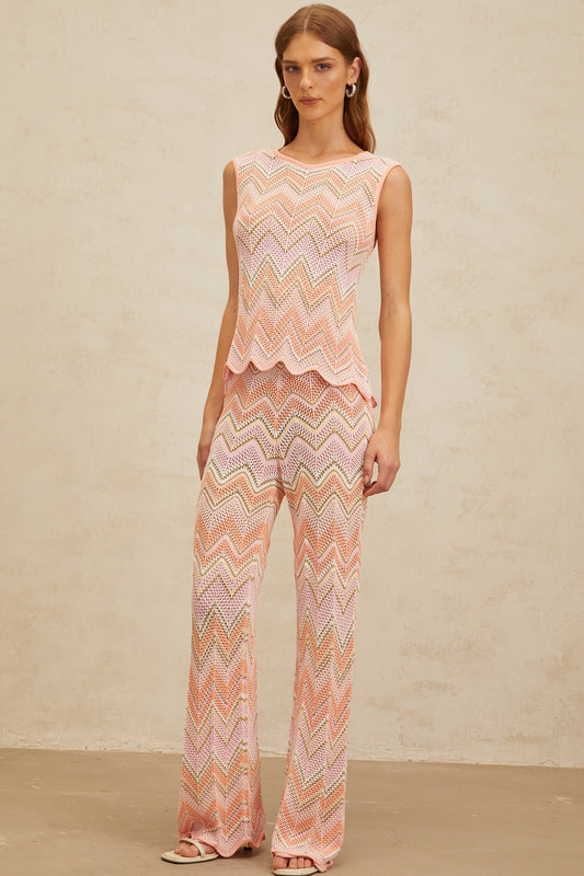 Irina Pink Zigzag Pointelle Knit Matching Set