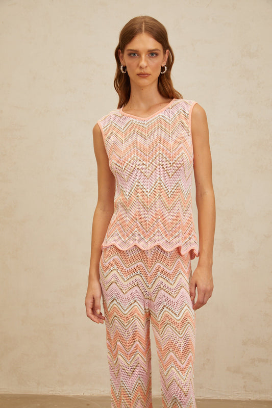 Irina Pink Zigzag Pointelle Knit Matching Set