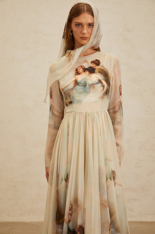 Manon Green Graphic Print Silk Maxi Dress