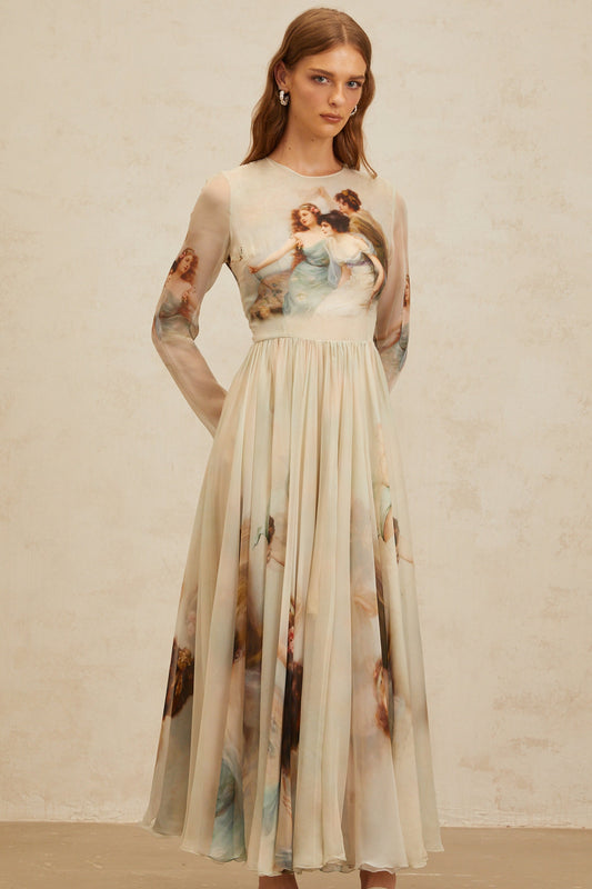 Manon Green Graphic Print Silk Maxi Dress