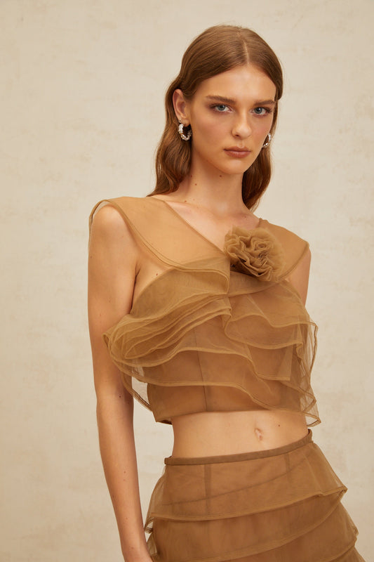 Fanny Brown Layered Tulle Top & Skirt Set