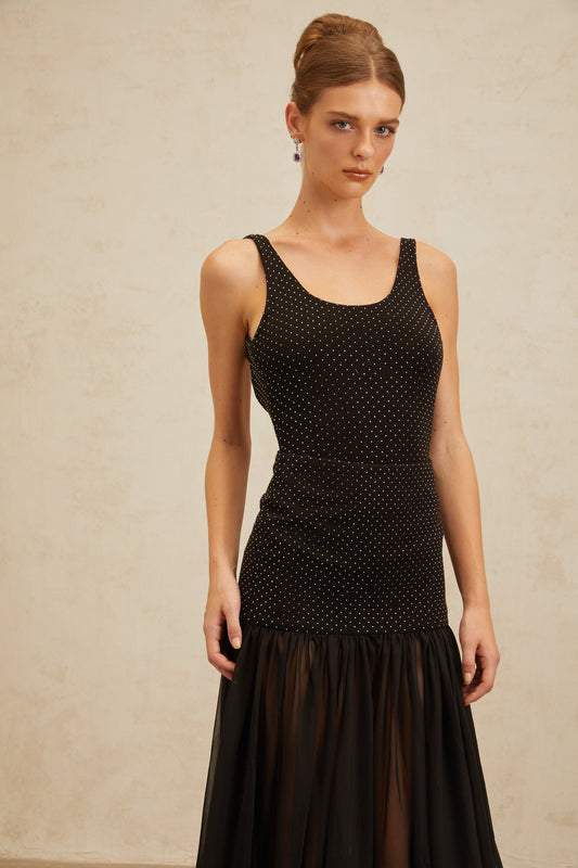 Estelle Black Rhinestone Embellished Bodysuit